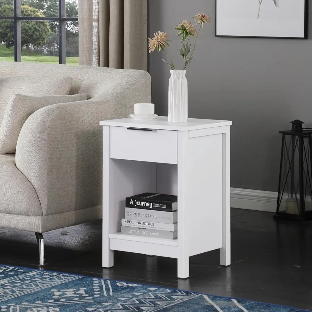 

Bedside table with 1 drawer, three-tier end-side table with storage drawers and shelves, bedside table in bedroom