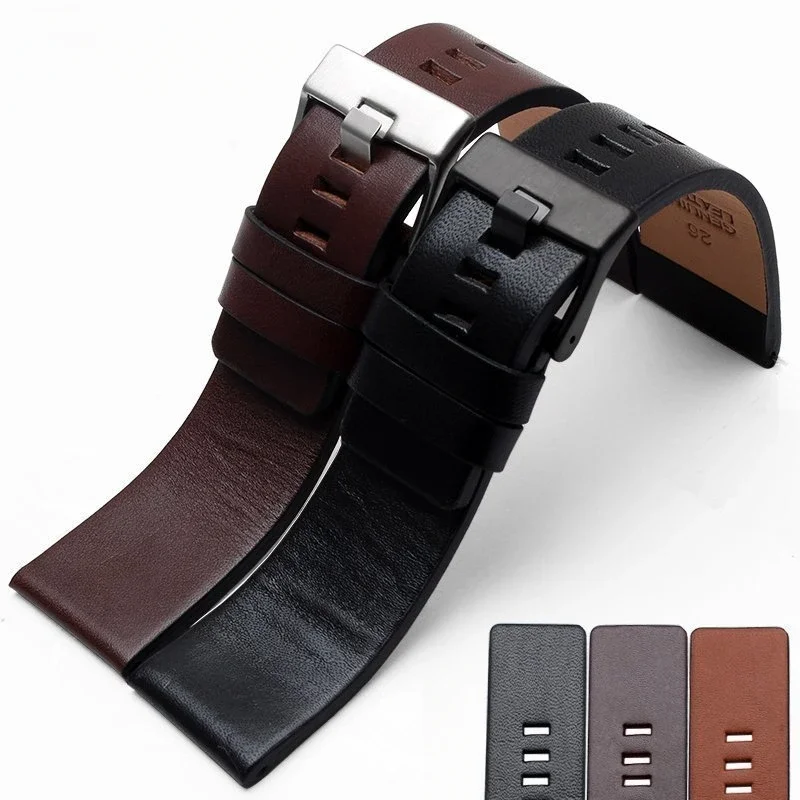 Genuine Leather Black Coffee Watchbands for Diesel Dz7332 Dz7314 Dz7311 24 26 27 28 30 32mm Men's Comfortable Soft Accessories