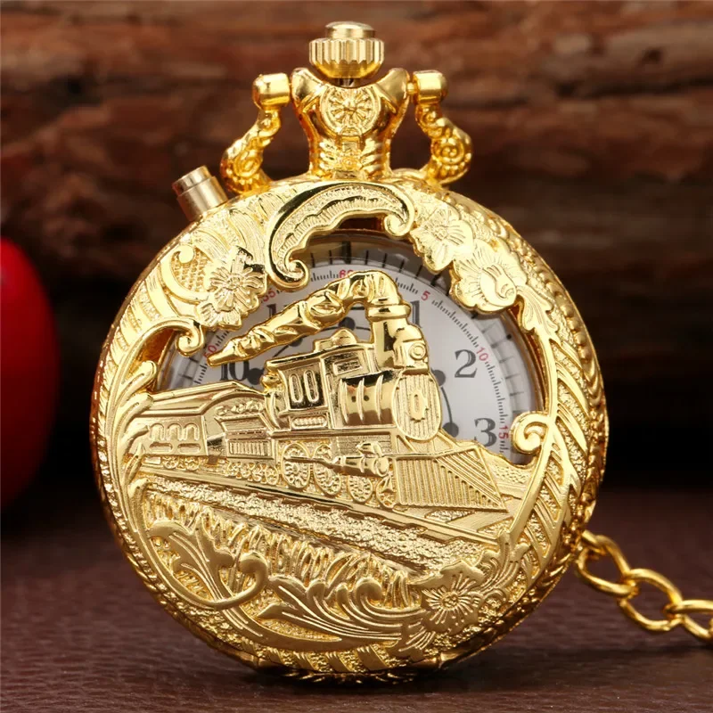 Creative Luminous LED Clock Men Women Quartz Light Up Pocket Watch Holllow Locomotive Train Timepiece FOB Chain Gift