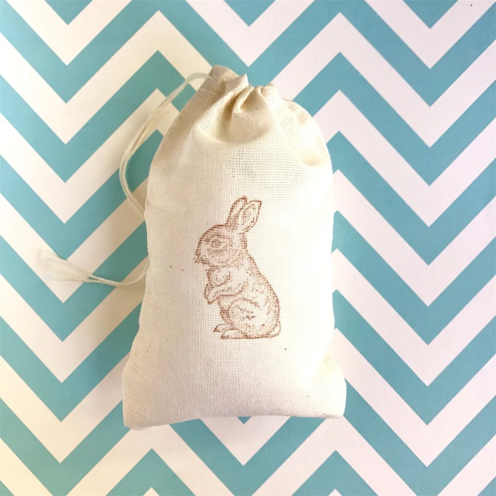 

20PCS Bunny Favor Bags Easter Party Bag Candy Goodie Bags Baby Shower Muslin Bag Wedding Welcome Gift Bag Woodland Farm Animal