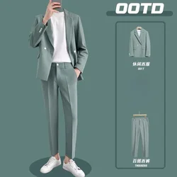 Solid Color Casual Men's Suit Wedding Korean Fashion Single Button Blazer Formal Suit Jackets Suit Pant Two Piece Set