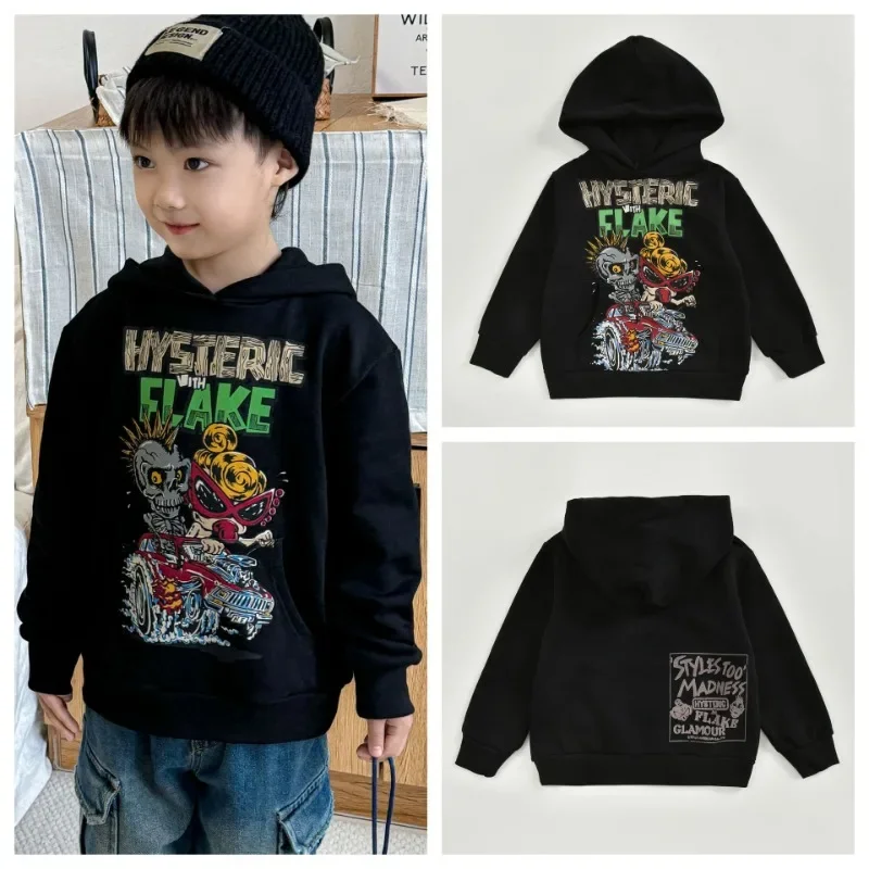 Japanese  Autumn Kids Long Sleeved Hoodies Winter  Looped Skull Trendy Rock Style Hoodie Boy Hooded Tops Boys Sweatshirts