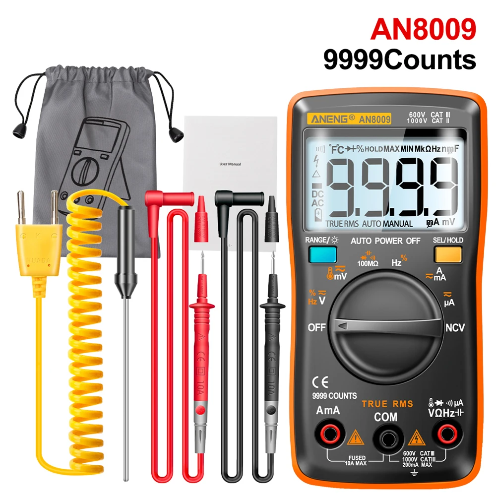 AN8009 Multimeter Transistor Testers Capacitor True-RMS Tester With NVC Automotive Electrical Capacitance Meter Temp Diode