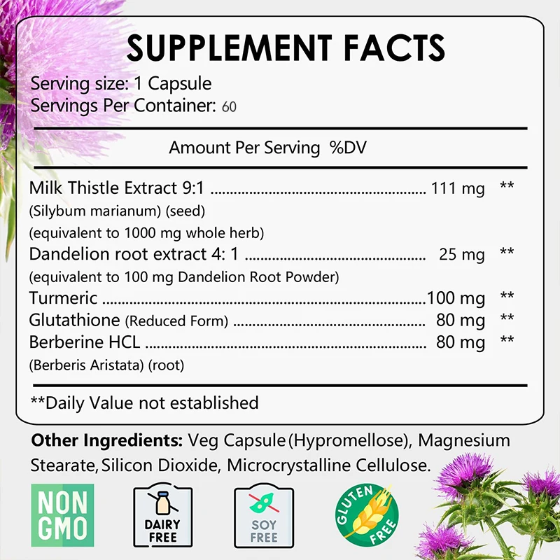 Milk Thistle 1000mg, Powerful 9:1 Extract, Antioxidant and Intestinal Health, Non GMO, Gluten Free, 60 Capsules