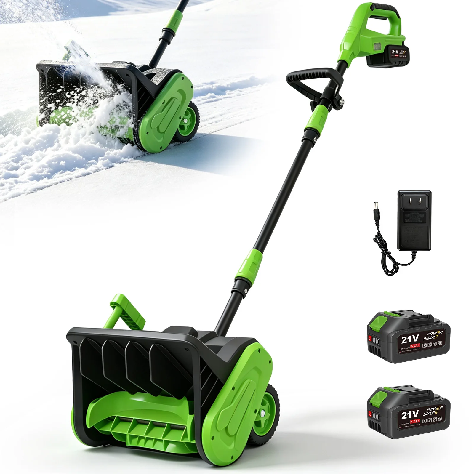 21V Cordless Electric Snow Shovel with Wheels Handheld 13.4