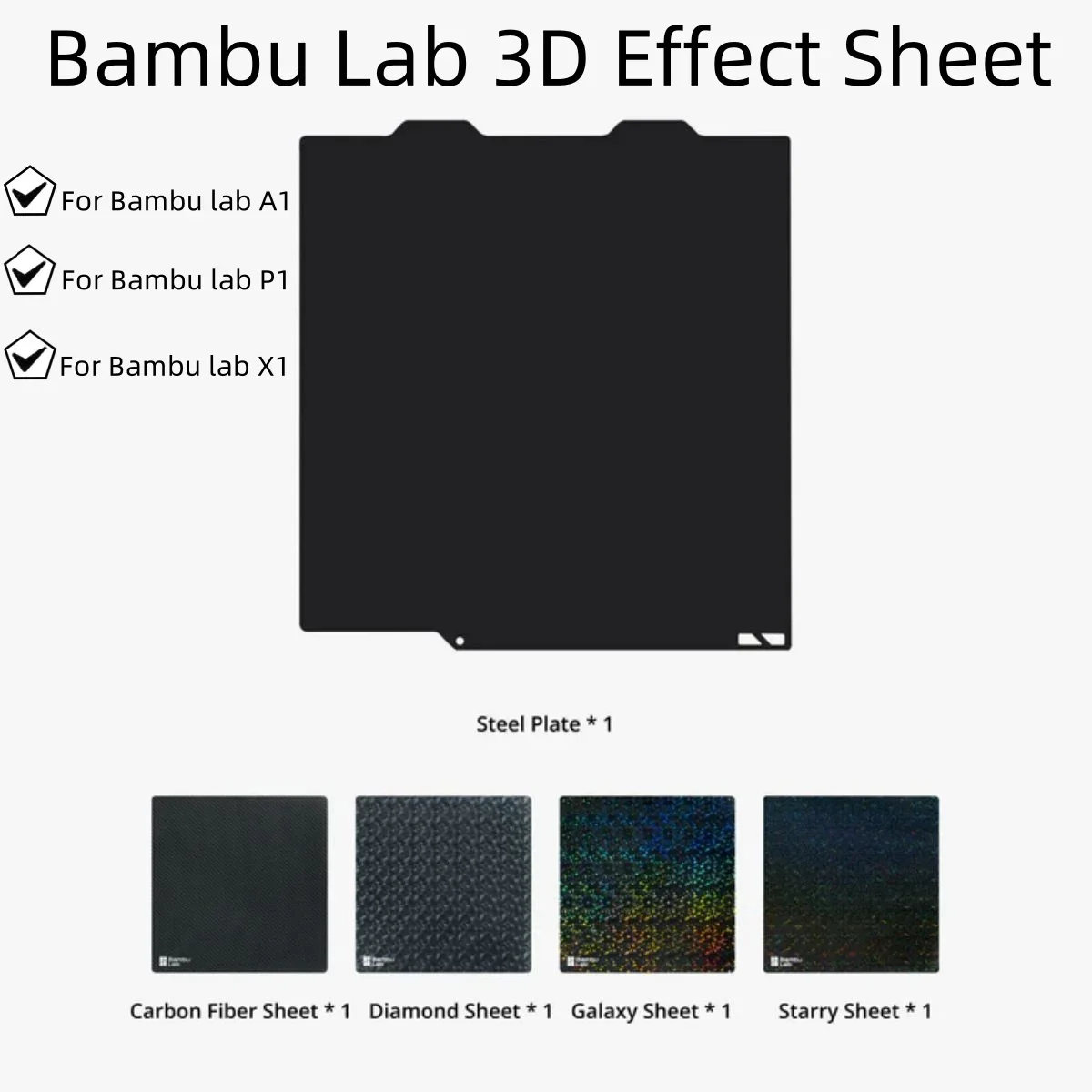 Imagem -05 - Bambu Laboratório Impressora 3d Chapa de Aço Folhas de Efeito 3d Combo Placa de Construção Acessórios a1 x1 p1 a1 Mini 1pc