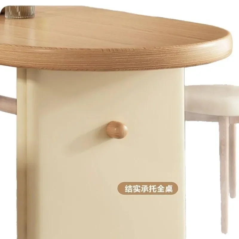 Oval Solid Wood Dining Table Cream Retro Semi Circular Wall Side Island Desk for Home Kitchen No Chairs Included