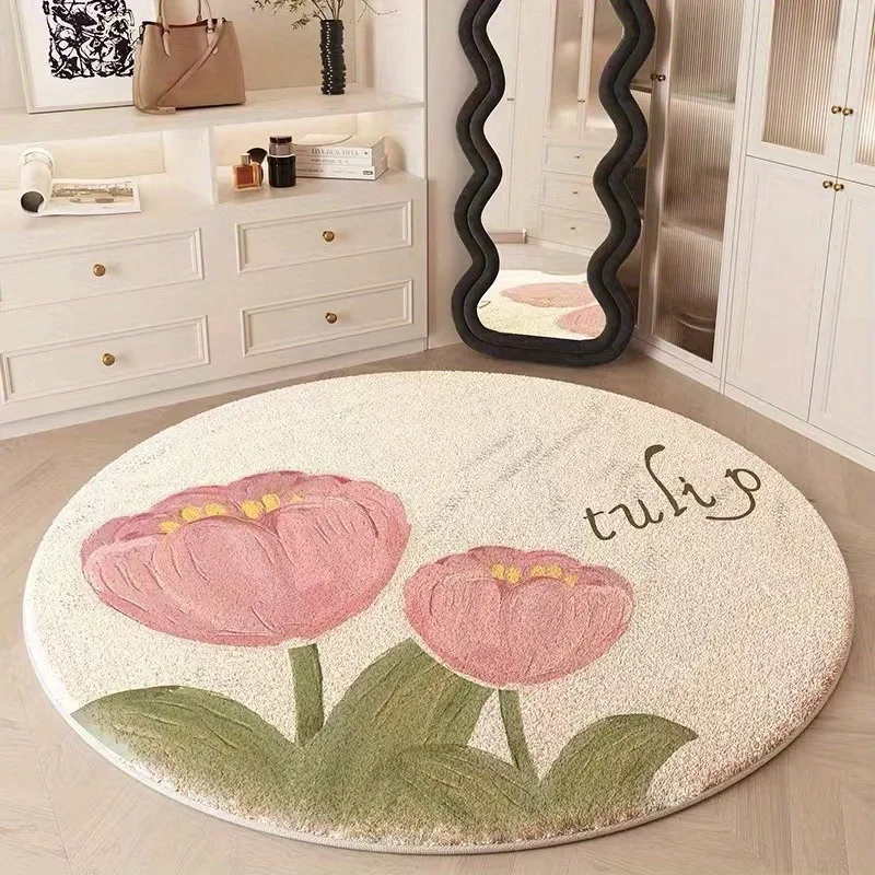 Abstract Brushed Art Round Carpet Blue White Vintage Texture Print Floor Mat for Living Room Bedroom Dorm Indoor Decor Ornament