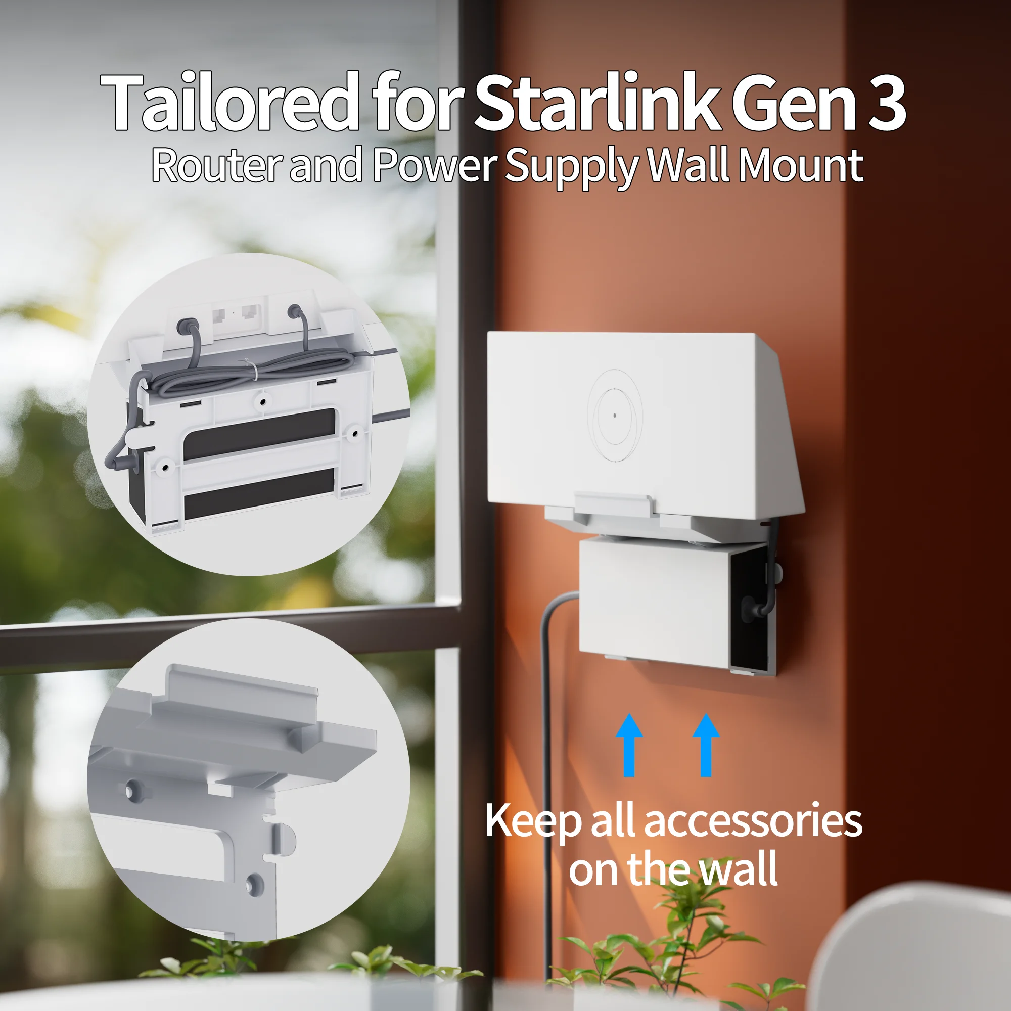 Starlink Gen 3 Router Mount 2 in 1 Wall Mount for Starlink Standard Router and Power Supply Mounting Bracket Kit for Starlink V3