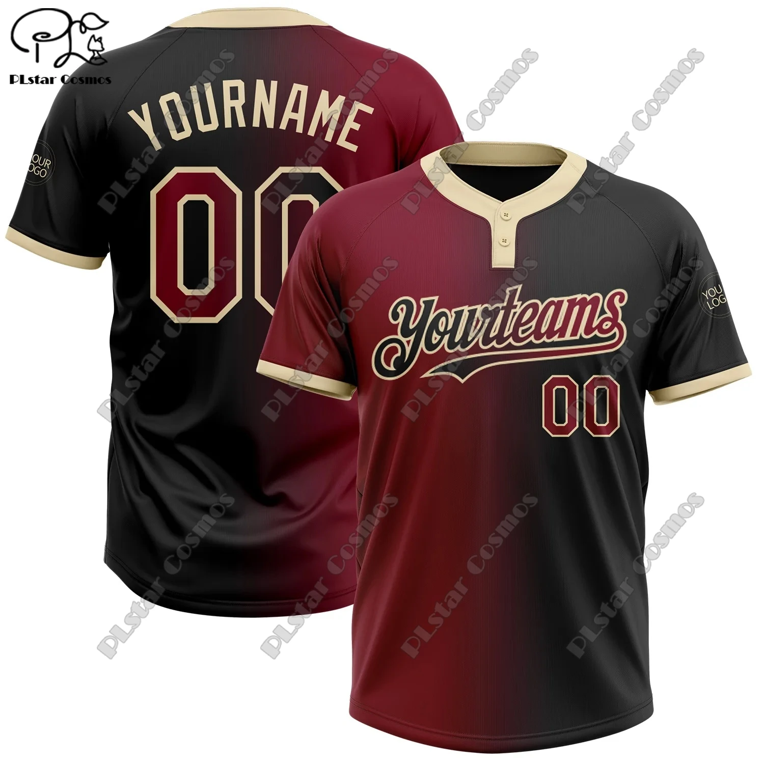 PLstar Cosmos new custom name half half gradient double button unisex new softball jersey custom tops B-7