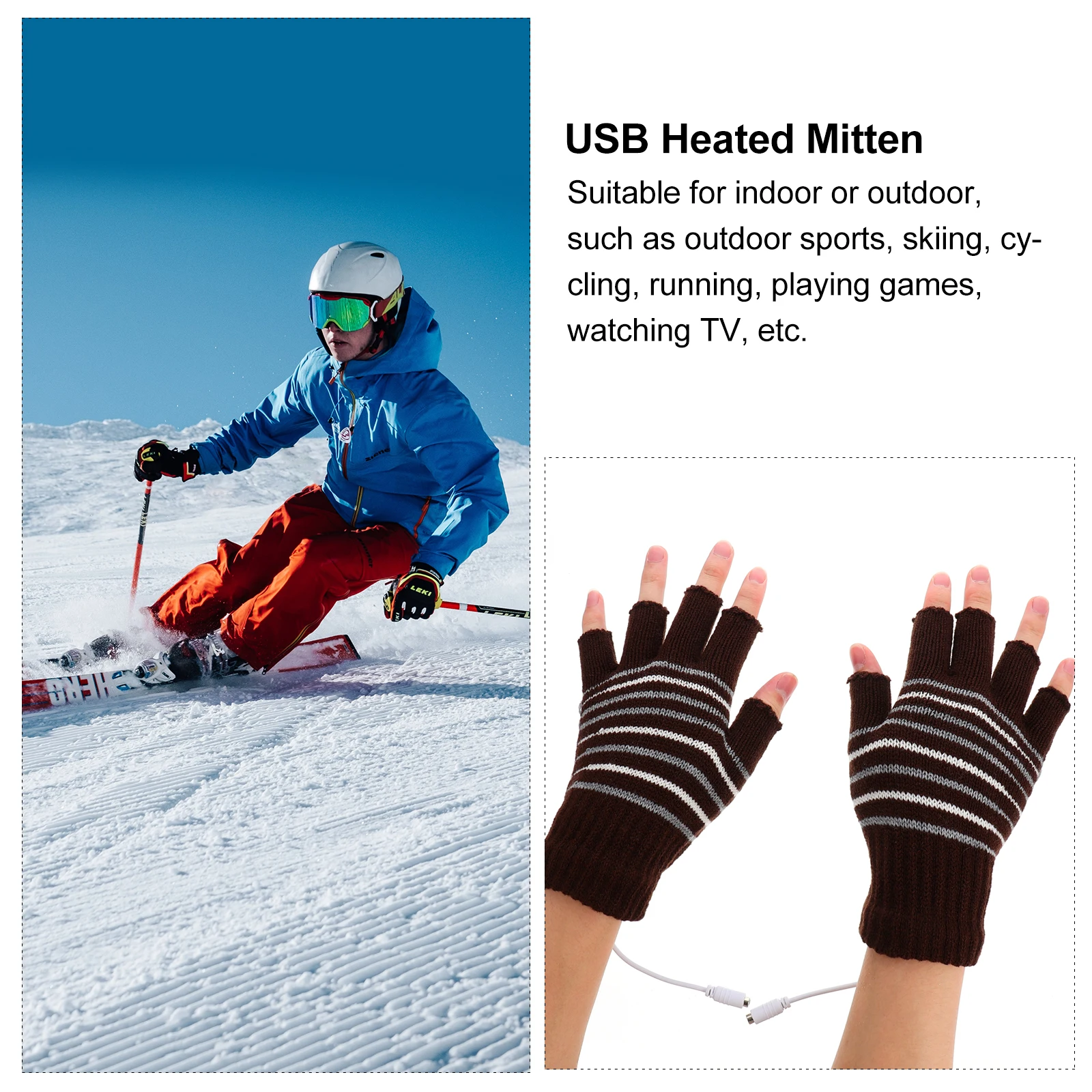 

Heated Gloves Hand Warmer USB Thermal Waterproof Fingerless Warmers Unisex Woolen Yarn Long Lasting Durable Stylish Indoor
