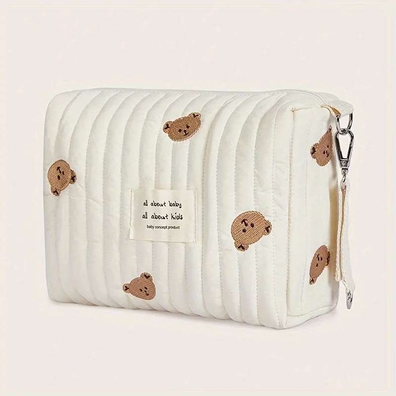

22X16X9CM Baby Carriage Bag Portable Cute Bear Diaper Storage Bag Easy to Clean Zipper Embroidery Bag Multifunctional Mommy Bag