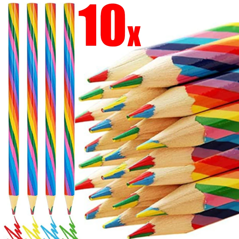 

10-1Pcs 4Colors Rainbow Pencil Wooden Pencil Drawing Sketching Coloring Colour Pencil Artist Sketching Art Supplies for Students