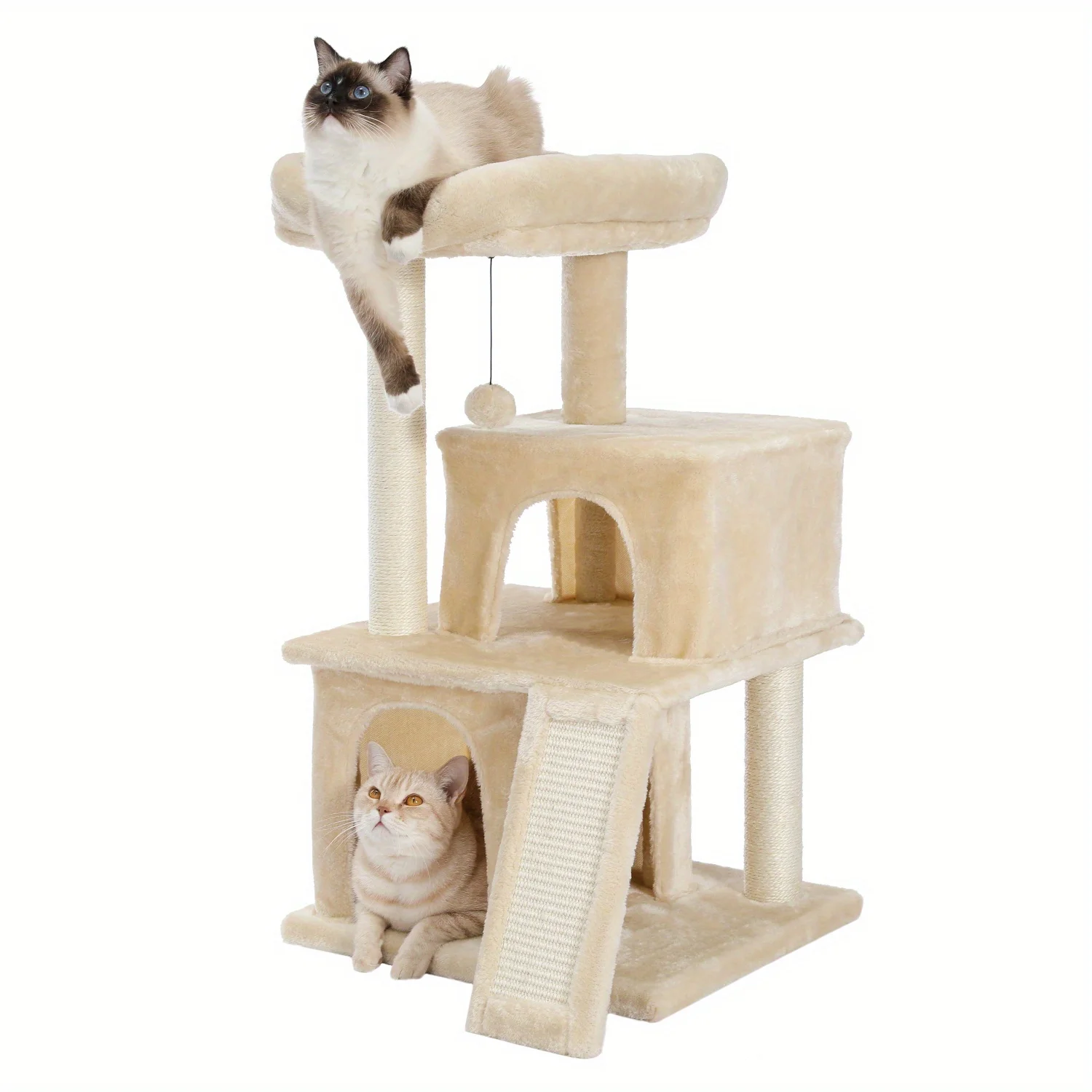 

34 Inches Multilevel Plush Double Condos Cat Tree Catio Dog door Chatiere Cat door Katzenklappe