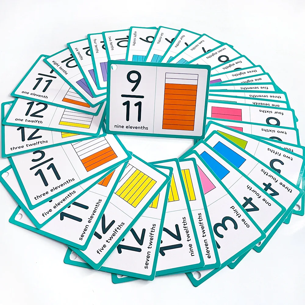 35PCS 분수 카드 1-12 분수 학습 수학 교육 보조 종이 플래시 카드 사고인지 훈련 어린이 교육 장난감