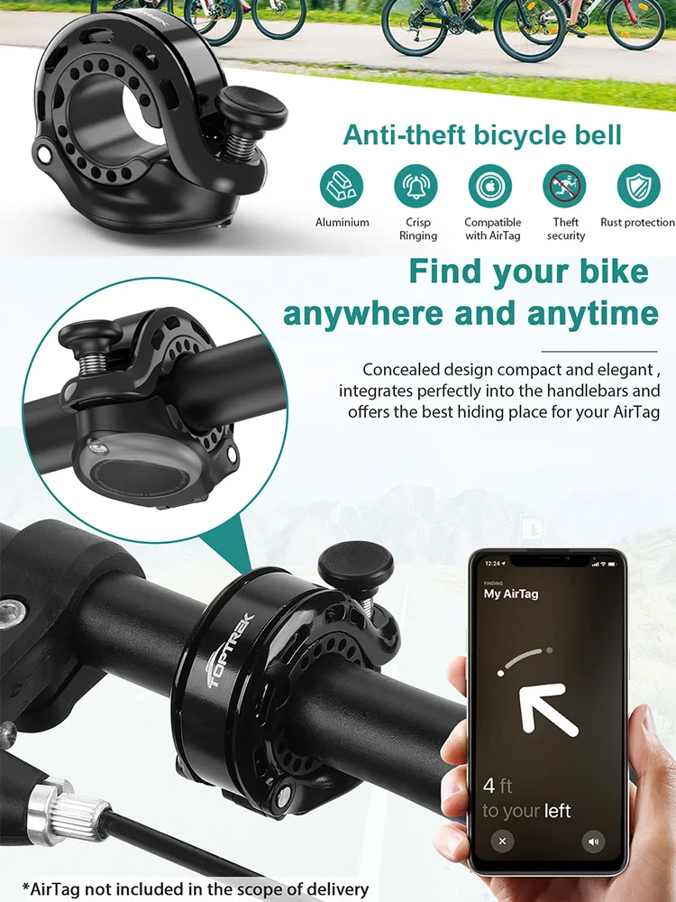 AliExpress Wind&Moon Toptrek Bicycle Bell With AirTag Holder Anti-Theft Waterproof Bike Handlebar Horn 110dB Outdoor MTB Road Bike Accessory Scooter