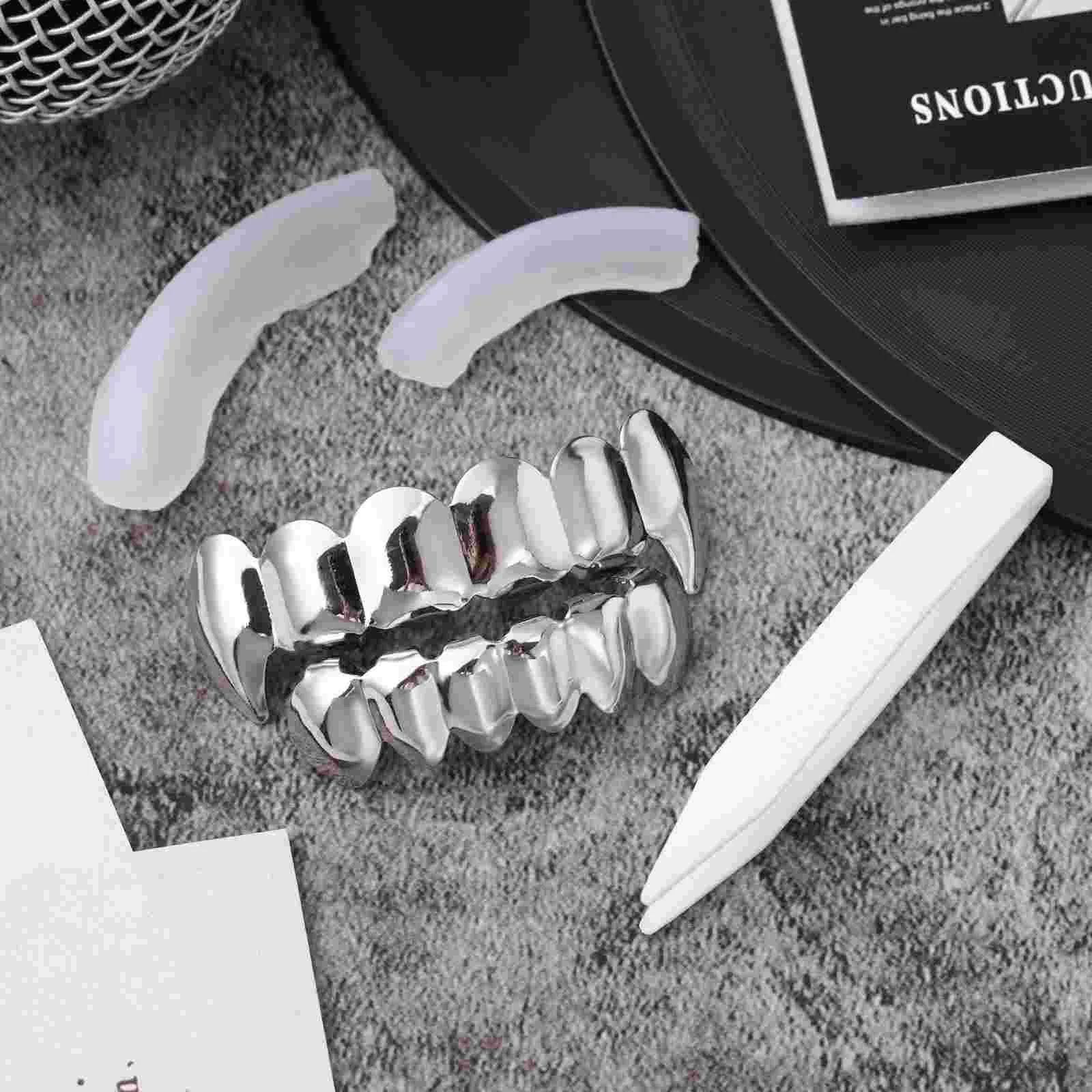 Teeth Jewelry Metal Teeth Braces and Bottom Set Shiny Teeth