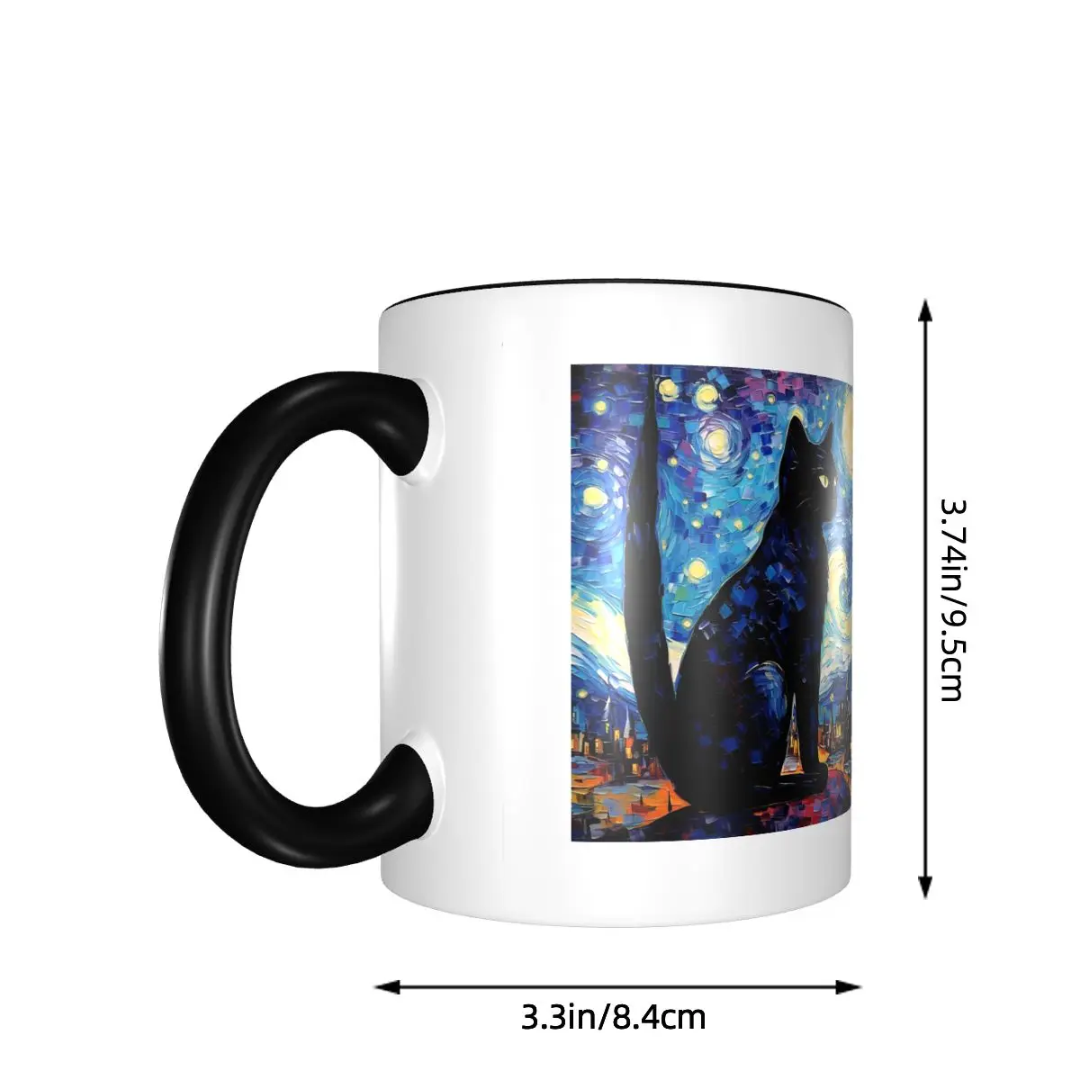 Van Gogh Inspired Starry Night Cat Painting Mug Funny Ceramic Coffee Cups Tea Mugs Milk Cup Drinkware Gifts for Woman Man