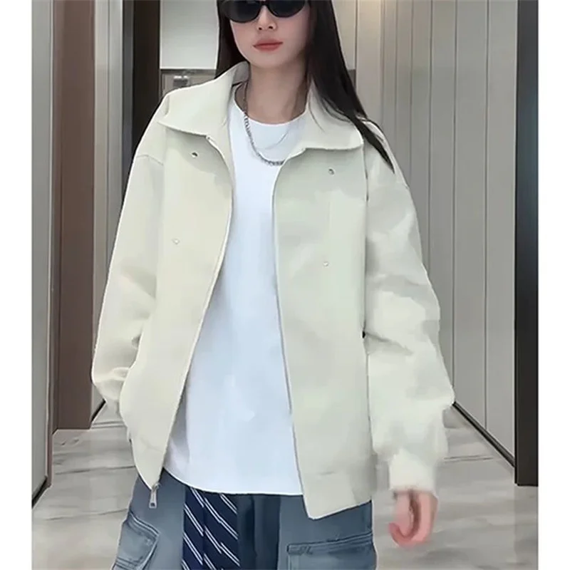 American Leather Coat Women Spring Autumn 2026 New Outwear Motorcycle Jacket High Quality Baseball Uniform Overwear Ladies Top
