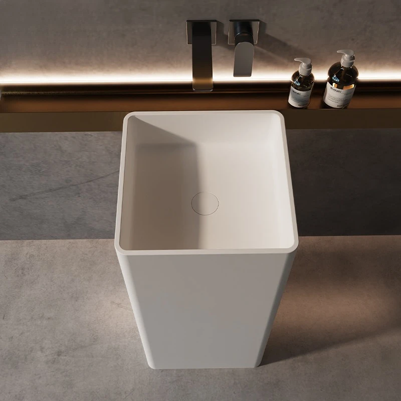 Artificial stone column basin, wash basin, bathroom, balcony integrated with floor, wash basin, basin simple column type