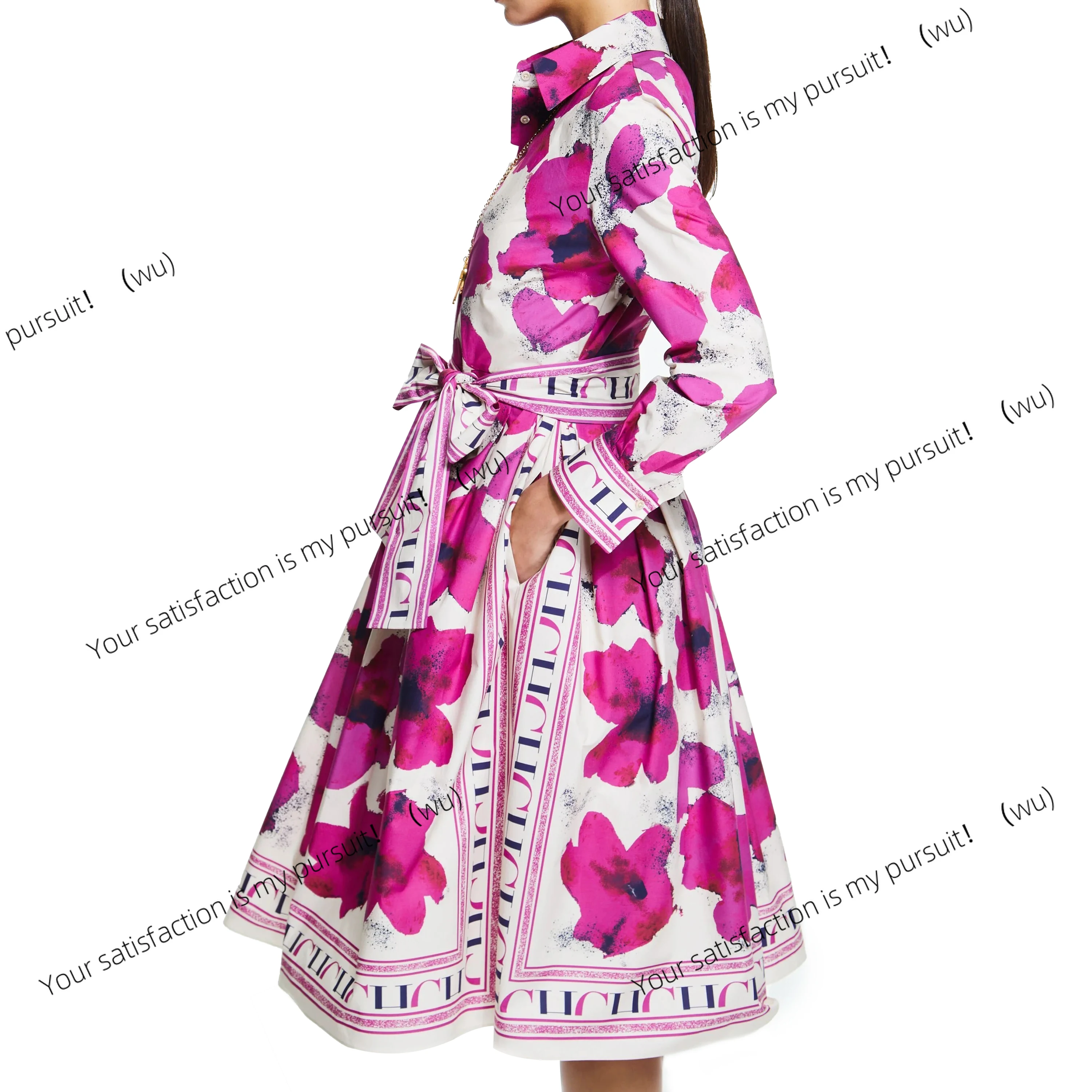 

ZOI - Women's Dress New Long sleeved Shirt Long Skirt Flower Print Party Dress