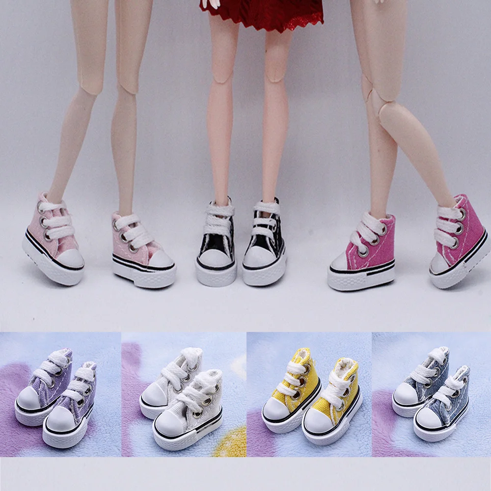 3.5 ซม.รองเท้าผ้าใบรองเท้าตุ๊กตาอุปกรณ์เสริมตุ๊กตาBJDมินิรองเท้าเด็กBlythรองเท้าตุ๊กตาแต่งตัวผ้าใบรองเท้า 1 คู่