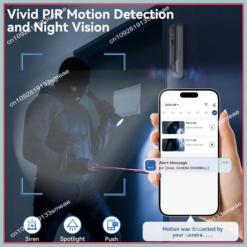 N94R Dual Doorbell Camera Wireless No Subscription,2K Smart Door Camera Wireless,With AI Human Detection, Night Vision