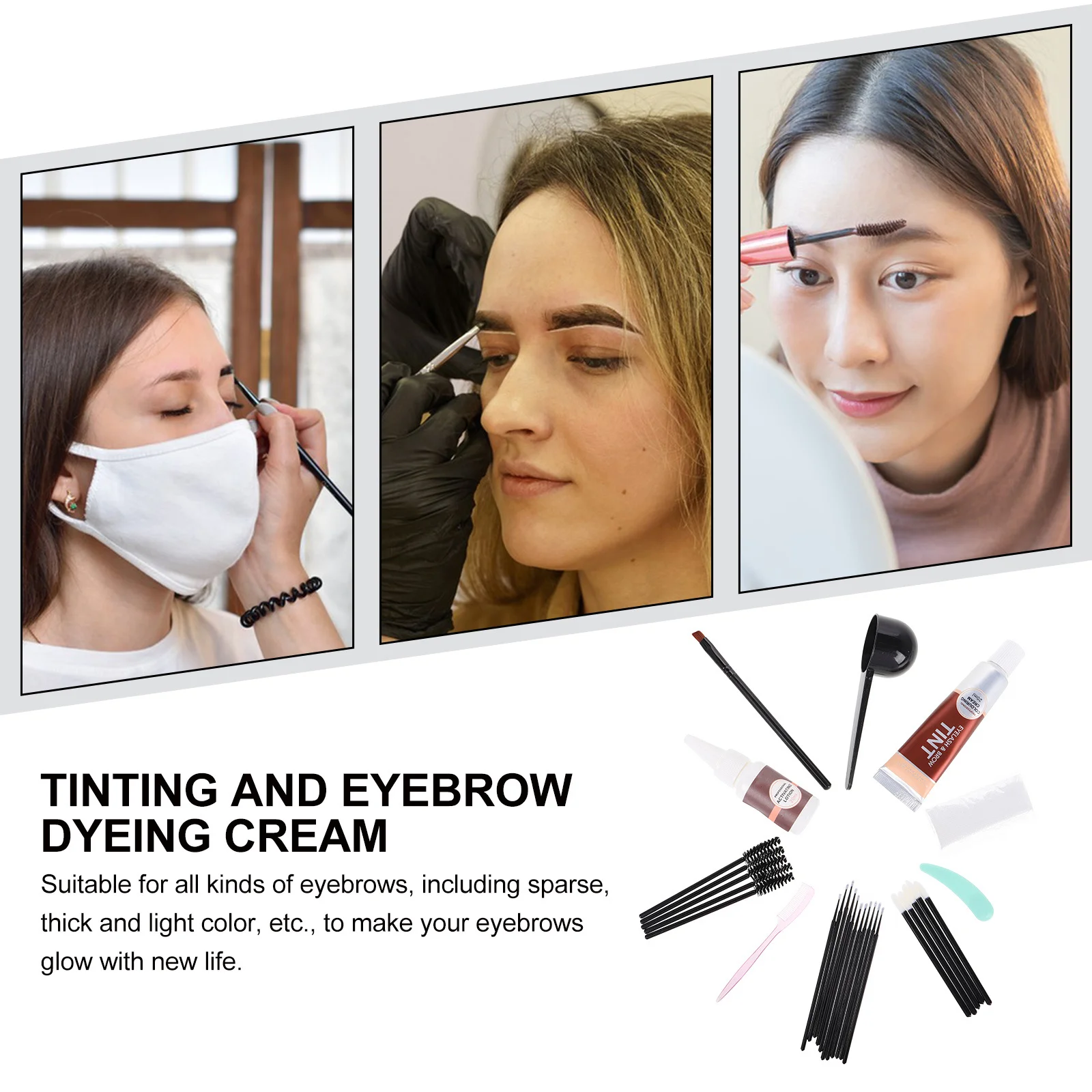 Zestaw do koloryzacji brwi, ciemny brąz, długotrwały żel do brwi, wodoodporny, do samodzielnego stylizacji brwi.