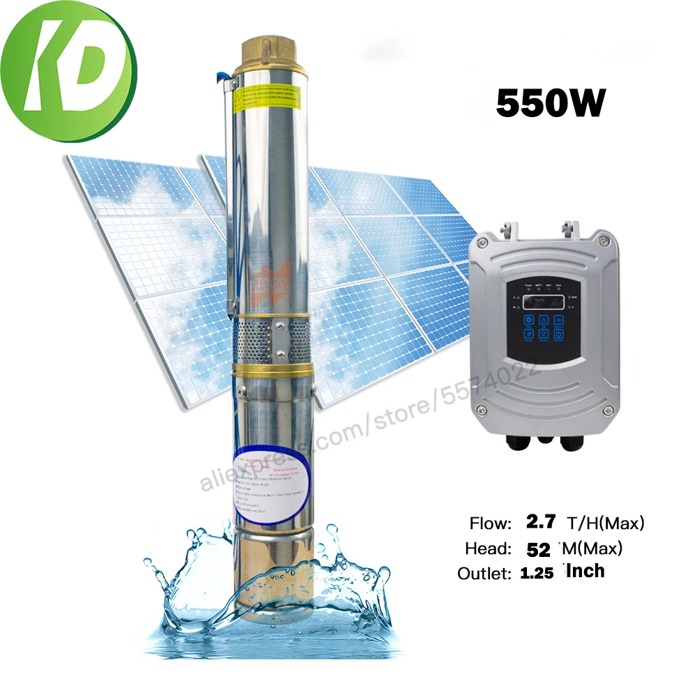 550W DC48V Brushless High-Speed Solar Deep Water Pump with Permanent Magnet Synchronous Motor Max Flow 2.7T/H Home&Agriculture