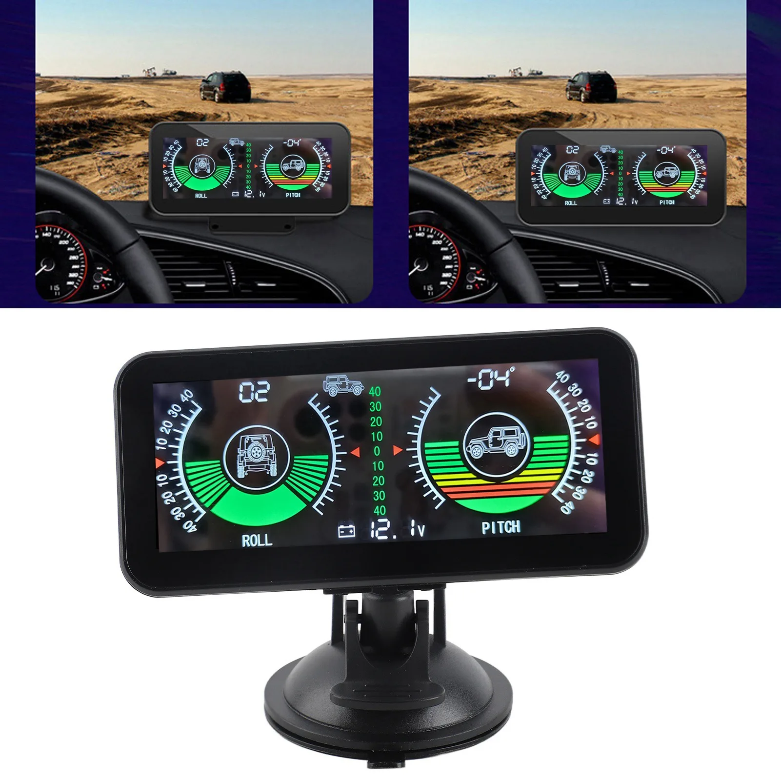 Universal Intelligent Car Inclinometer Tilt Gauge High Resolution HUD Digital Angle Slope Meter for Automobile