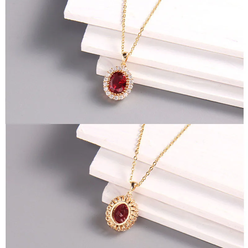 Fashion Simple Water Drop Ellipse Pendant Necklace Stainless Steel Zircon Choker Collar Jewelry Party Gifts For Women Girls