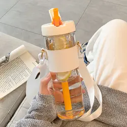 800ML Large Capacity Simple Plastic Water Bottle With Straw Portable Bubble Tea Infuser Filter Girl Student Juice Drinkwater Cup