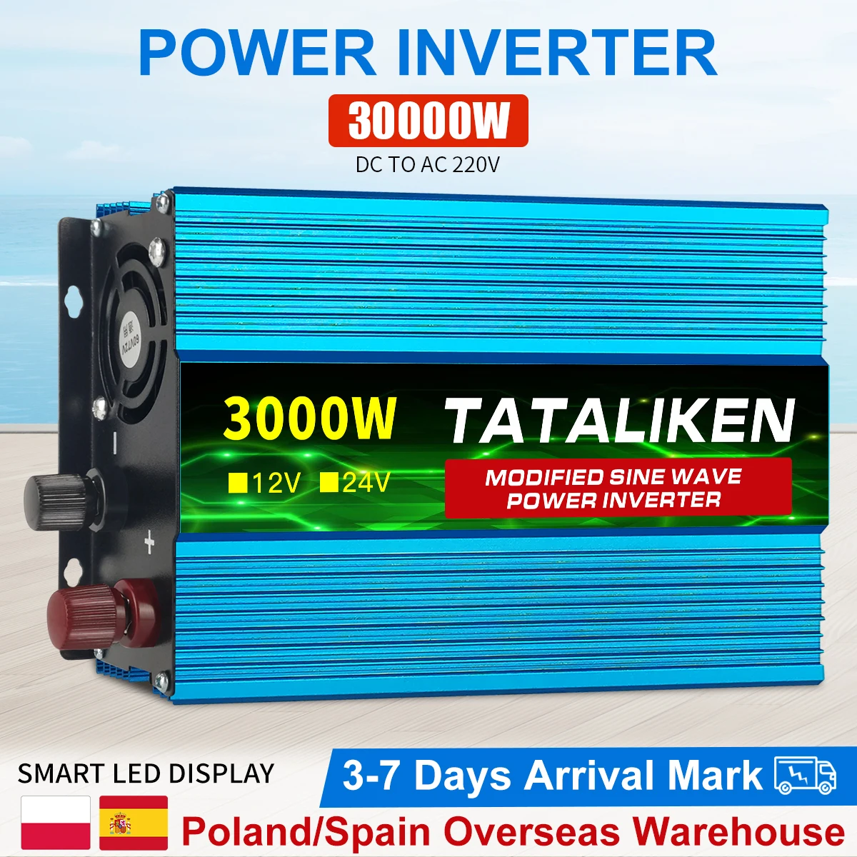 1000W-10000W Inverter 12V/24V 220V Pure Sine Wave Converter Solar Inverters With LED EU Socket