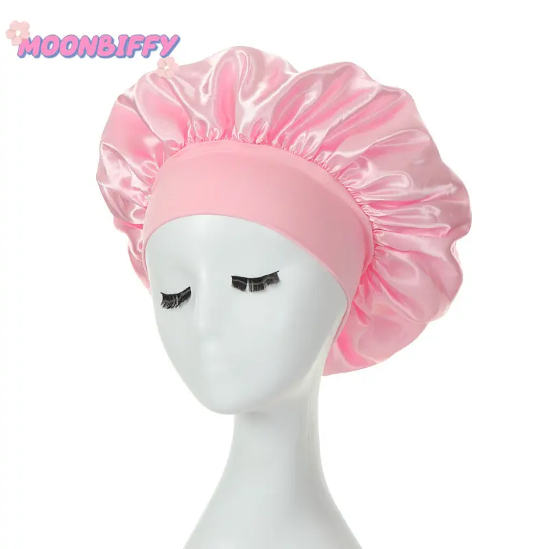 Women Night Sleep Hair Caps Silky Bonnet Satin Double Layer Adjust Head Cover Hat For Curly Springy Hair Styling Accessories