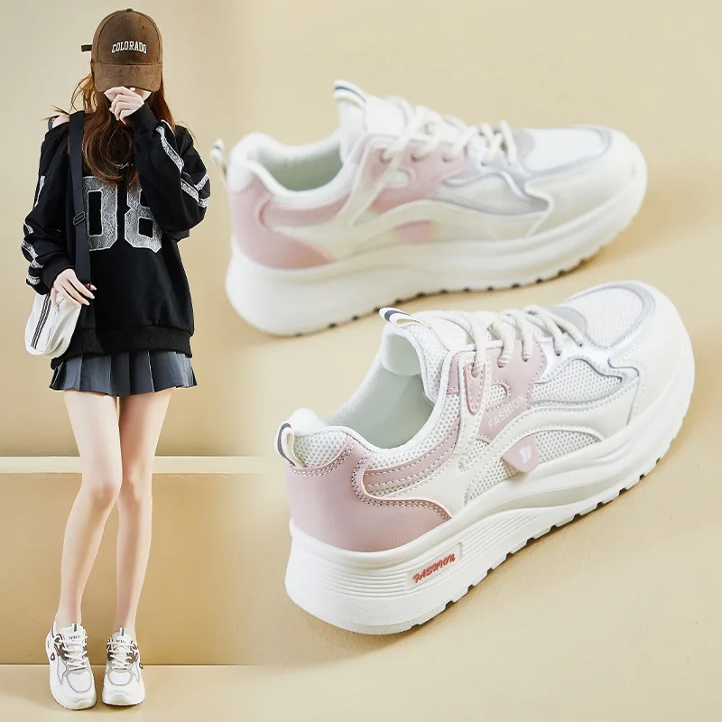 

Корейские женские кроссовки в стиле Dad Shoes, весна 2025, повседневные спортивные, для бега, на толстой подошве, увеличивающие рост, для уличной фотосъемки Q103