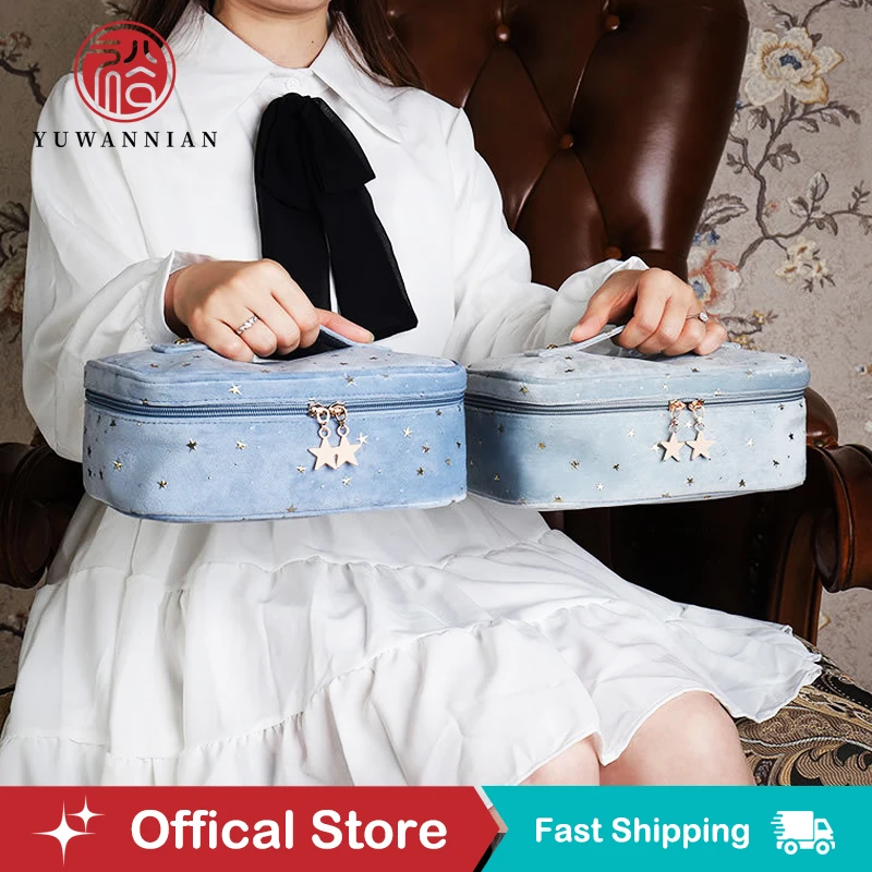 

Бархатная косметичка большой емкости, дорожная косметичка, роскошный косметический органайзер с золотым принтом, портативная сумка для хранения для женщин