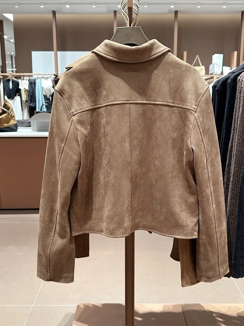 URUC2025 Winter New Women's Amber Glimmer Retro Suede ort Sve Long Coat 5002 Vintage Sle Polyester Fiber Ladies Jaet