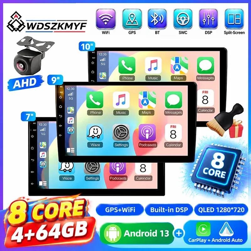 Universal 2 Din Android13 Car Radio 7/9/10 Inch 8‑Core 4+64GB GPS Navigation WiFi BT CarPlay Android Auto Car Stereo Multimedia