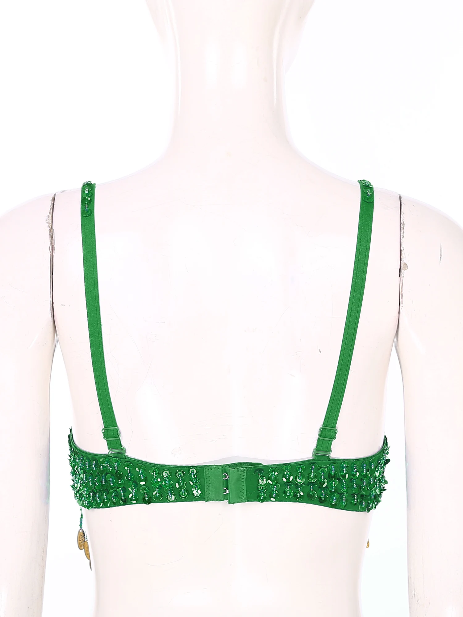 Womens Belly Dance Performance Costume Adjustable Straps Shiny Sequins Plastic Beaded Tassels Underwired Bellywood Bra Tops Vest