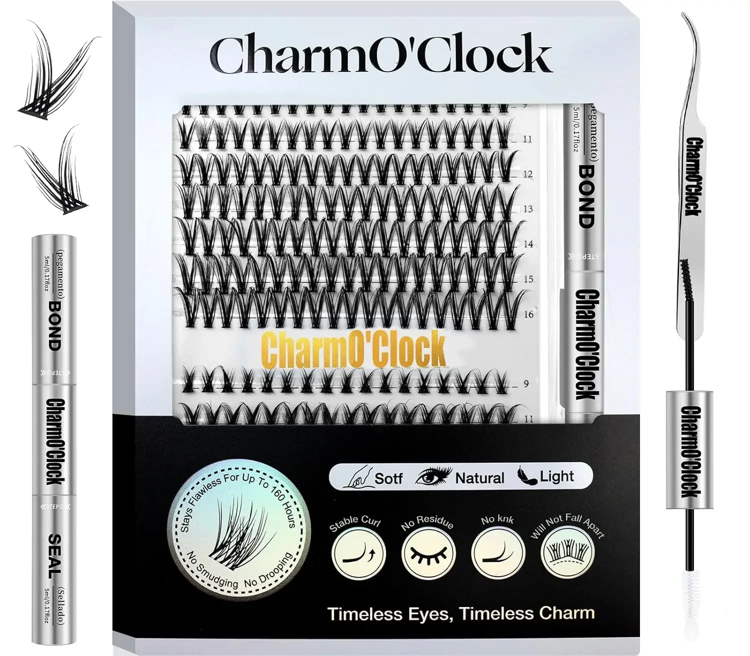 Spiky Manga Lash Clusters Kit with Bond & Seal & Tweezers - 266pcs 9-16mm Anime Style Eyelash Extensions, No Drooping Waterproof