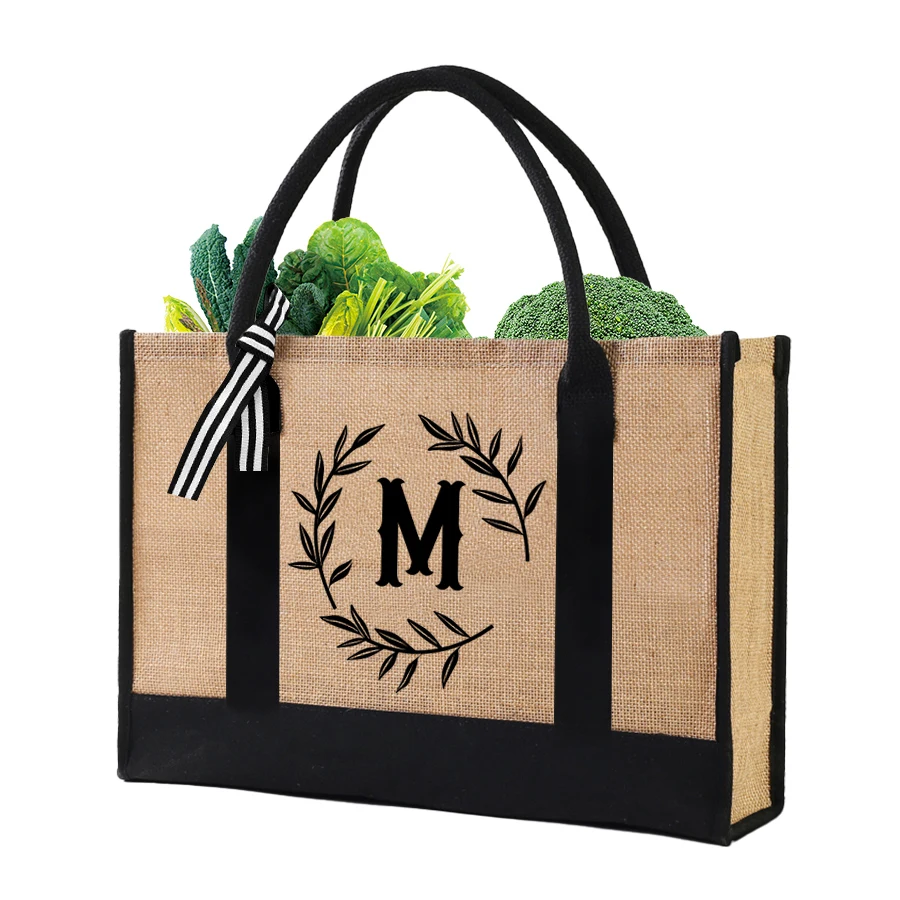 

Новая модная мужская сумка-тоут с буквенным принтом, многофункциональная льняная сумка большой емкости, подарочная сумка для покупок