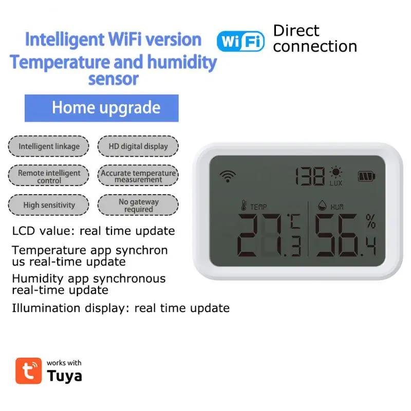 Two-in-one Thermometer Detector Alarm Brightness Detecter Scene Linkage Wifi Zigbee3.0 Temperature And Humidity Sensor Tuya