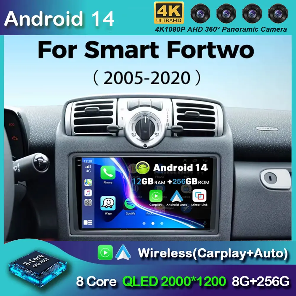 Android 14 Car Radio For Mercedes Benz Smart Fortwo 451 2010 - 2015 Multimedia Player Carplay Auto GPS Navigation RDS Autoradio