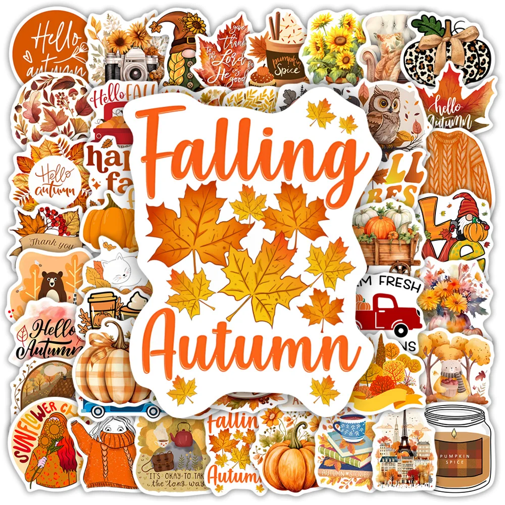Autocollants d'illustration d'automne charmants, autocollants en vinyle imperméables DIY pour scrapbooking, journal, journaux créatifs, ordinateur portable, téléphone, bouteille