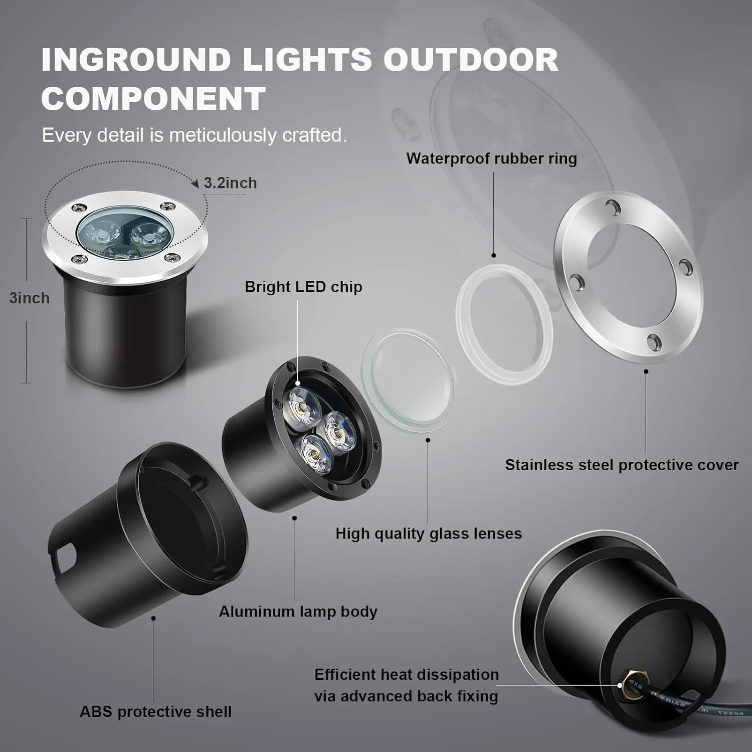 4Pack 3w6w12w12v Low Voltage In-ground Lights Waterproof IP67 Pathway Lights Outdoor Spotlights Trees Flags for Garden Yard Tree