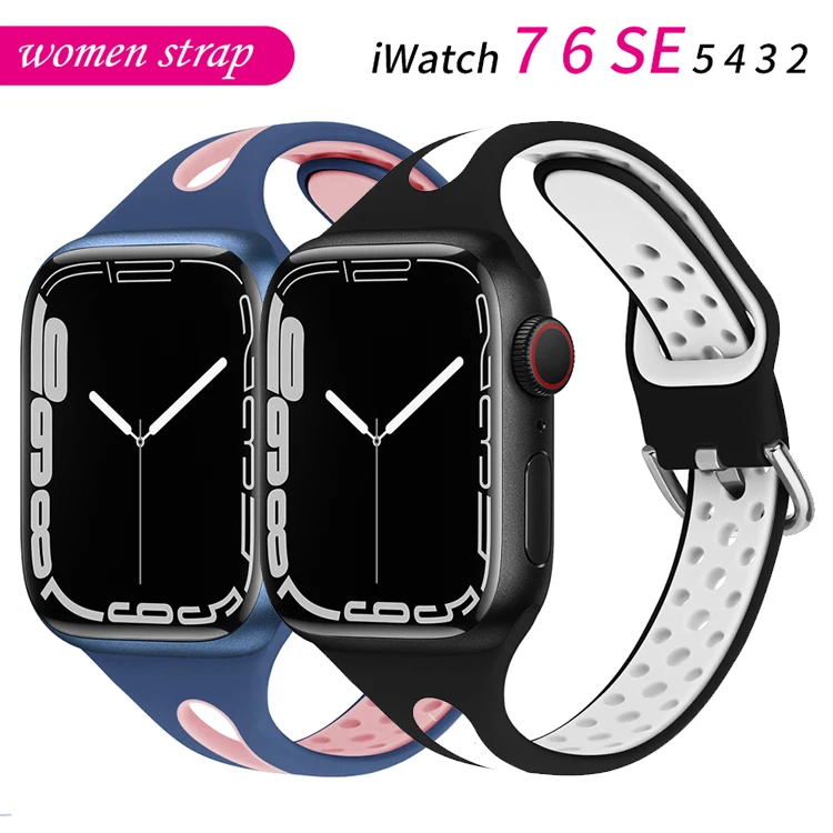 

Hole strap For Apple Watch band 45mm 44mm iwatch band 42mm 38mm watchband slicone correa bracelet apple watch serie 7 6 se 5 4 3