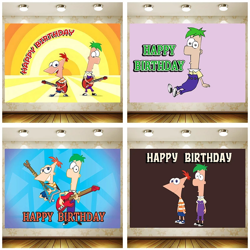 

Phineas and Ferb Backdrop Children Birthday Supplies Girl Princess Party Banner Kid Cartoon Decoration Background Photography