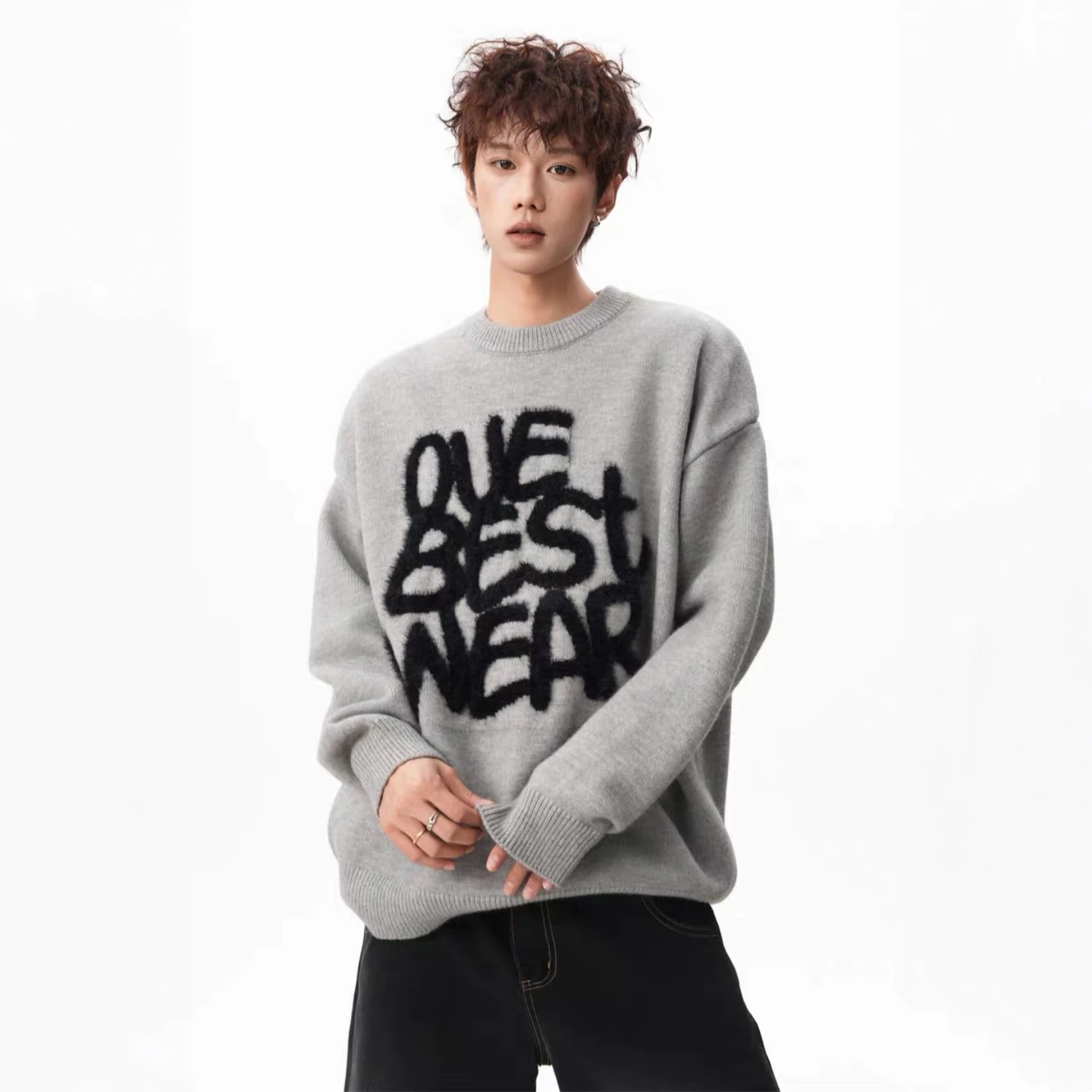 

American Sle Fce Letter Embroidered Sweater Loose Casual Knitted irt for Men And Women Winter Trendy Brand Couple's Sw...