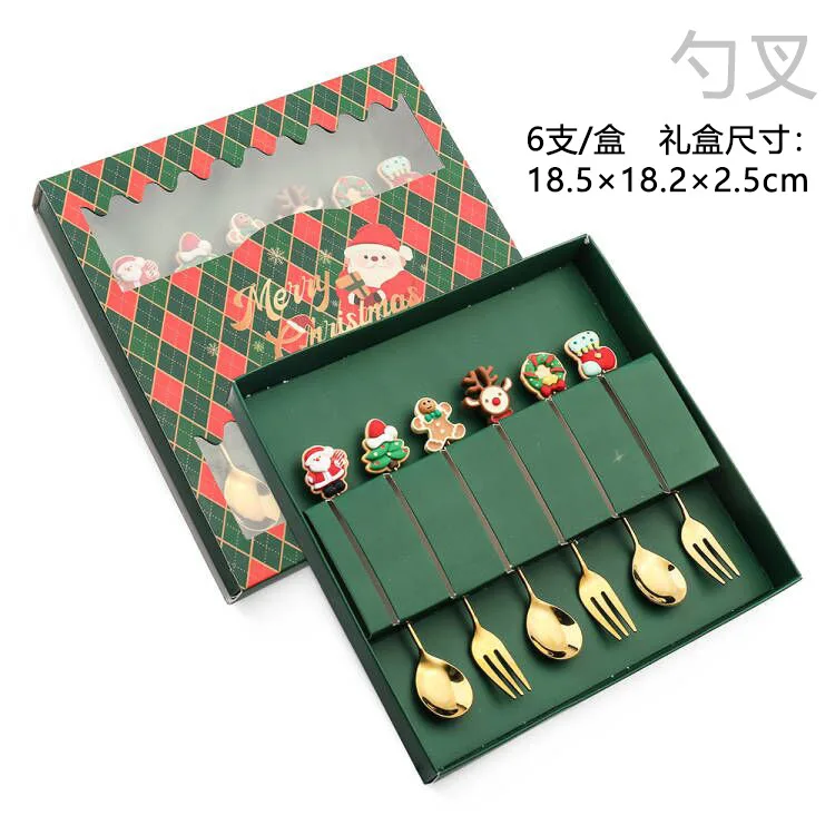 Creative Christmas  Set of 6 Spoon (5 inch) and Stainless Steel Forks (5.1 inch), DaKuan Mini Coffee Spoons & Cake Forks