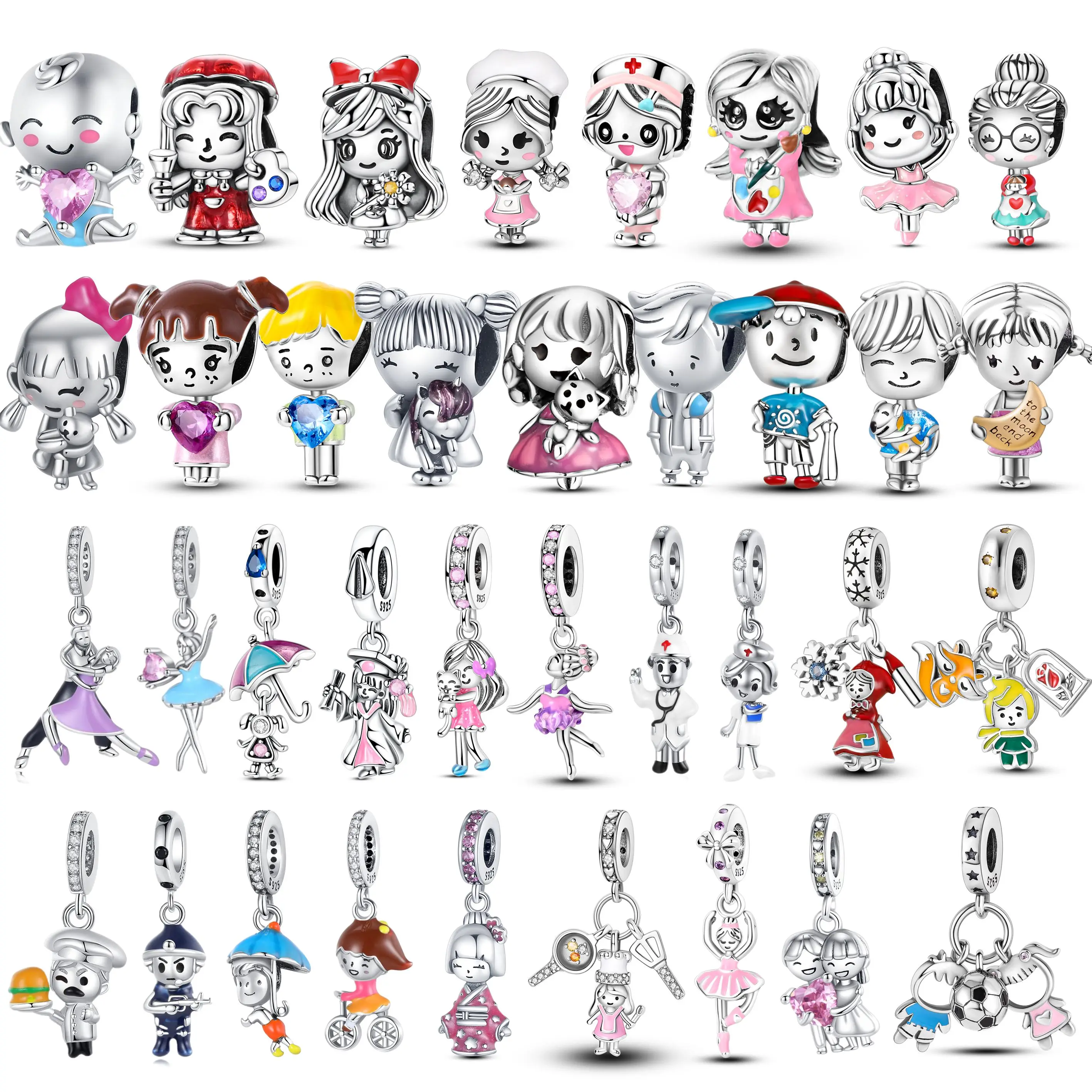 

Стерлингового серебра 925 пробы для мальчиков и девочек, серия персонажей, бусины, подвески, подвески, ювелирные изделия, подходит для оригинального браслета 925, подарок «сделай сам» для женщин